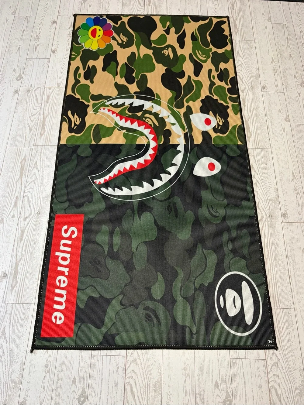 Supreme x Bape x Murakami Camo Shark Print Home NOVELTY Art Rug 39”X 19.8”